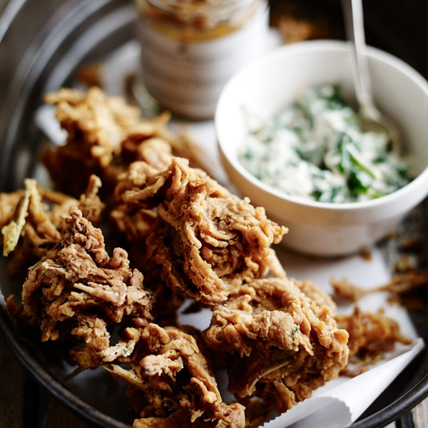 Vegetable Bhajis with Apple, Peach & Apricot Chutney
