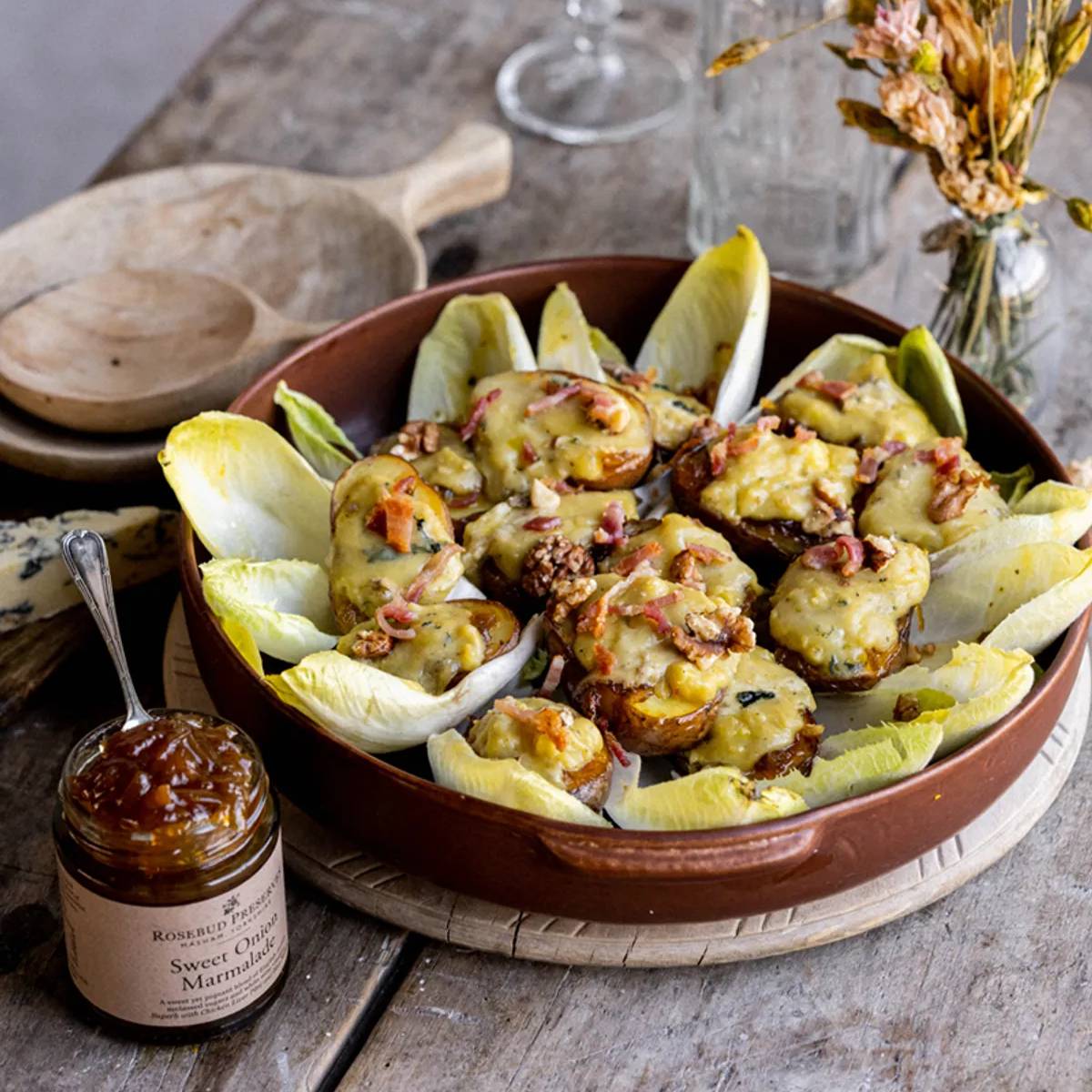Blue Cheese Potatoes with Sweet Onion Marmalade